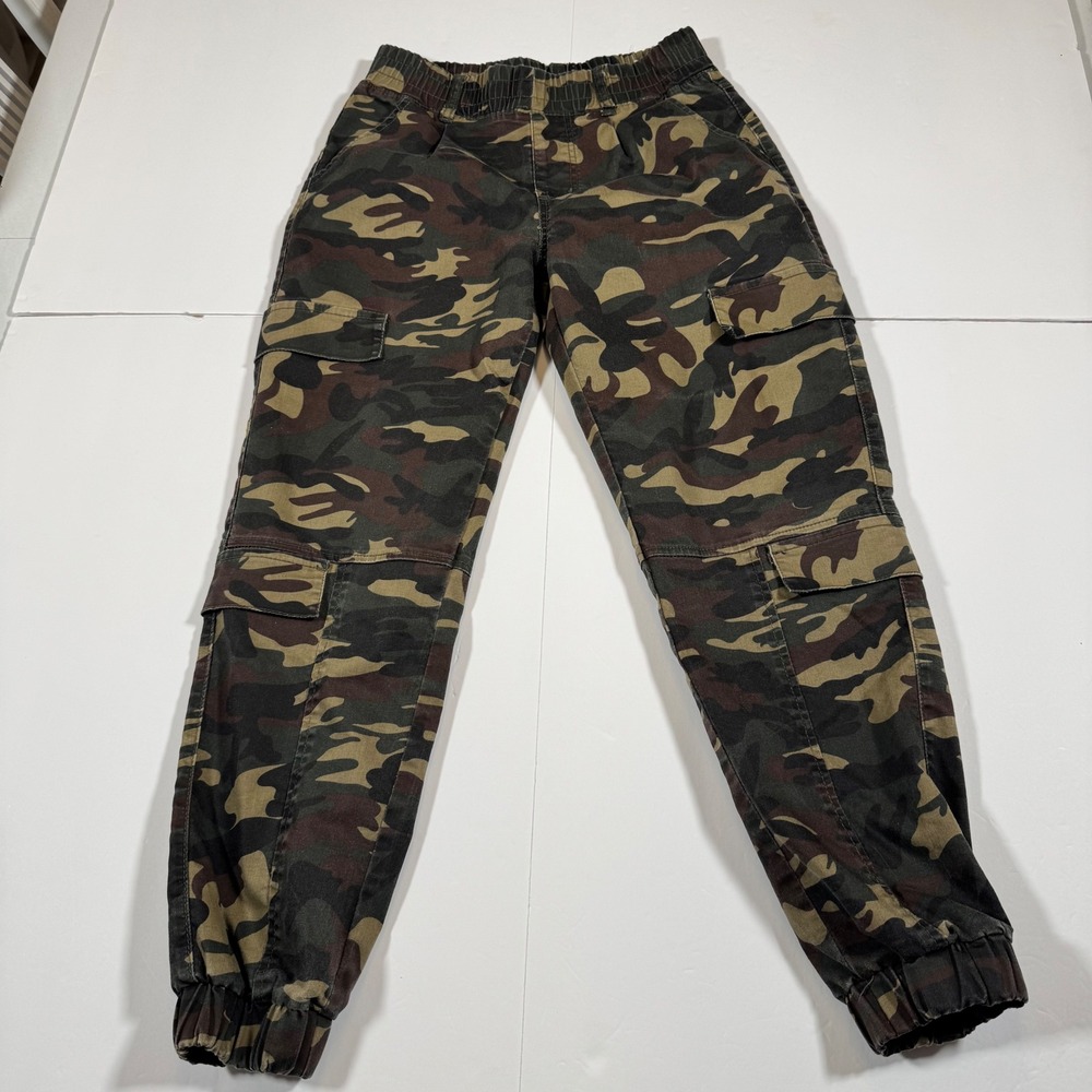 V.I.P. Womens Camo Cargo Jogger Pants Size 7/8 Green Brown Woodland Camouflage